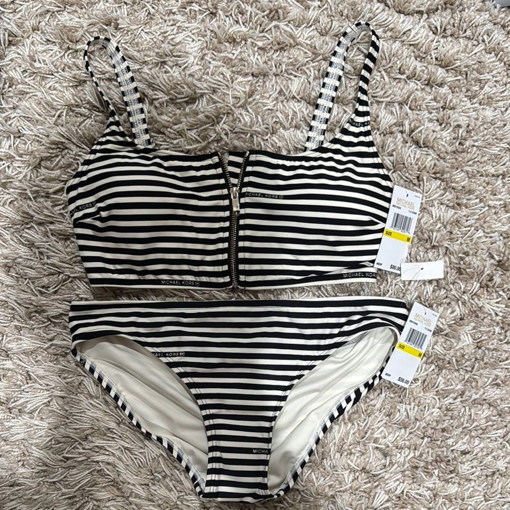 Striped Black and White Michael Kors 2 piece bathing suit